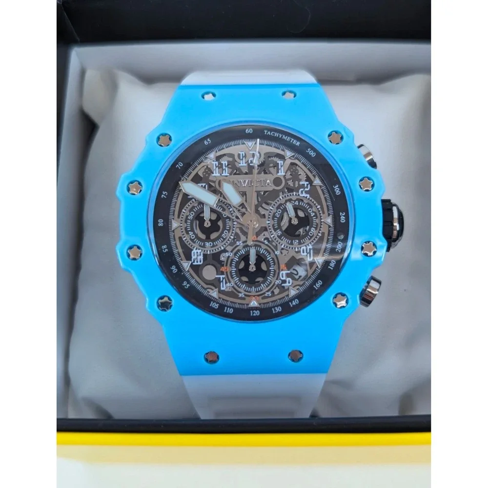 Invicta Racing Vaulthan 69673 Men Watch 44mm Blue White Silicone Chronograph NEW
